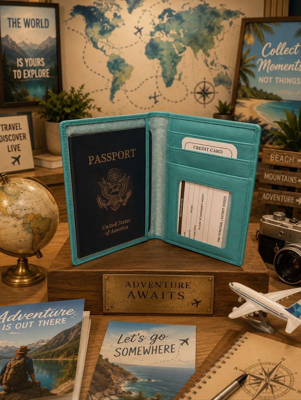 Passport Holder With Card Slots  Leather